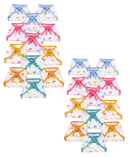 Babyhug U Shape Reusable Printed Muslin Cotton Nappy Set Large Whale Print Pack Of 12 - Multicolor Combo Pack of 2