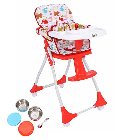 Babyhug Bloom High Chair with Footrest Animal Print - Red