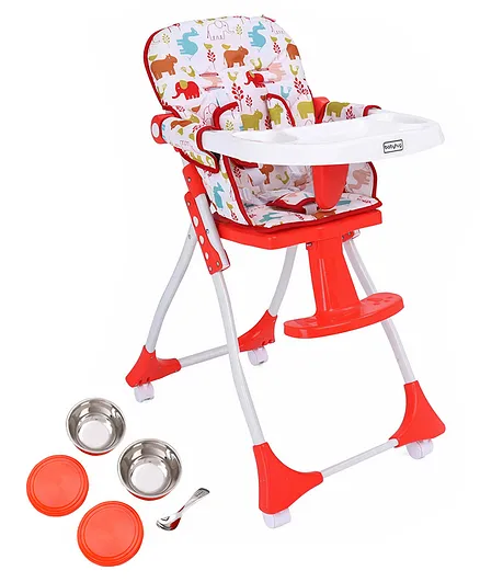 Babyhug Bloom High Chair with Footrest Animal Print - Red