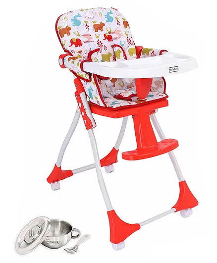 Babyhug Bloom High Chair with Footrest Animal Print - Red