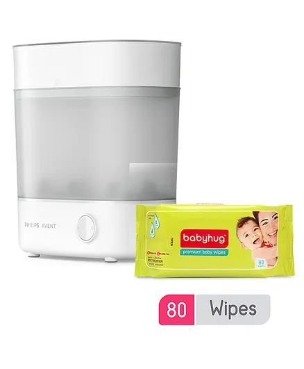 Philips Avent Advanced Bottle sterilizer & Babyhug Premium Baby Wipes - 80 Pieces