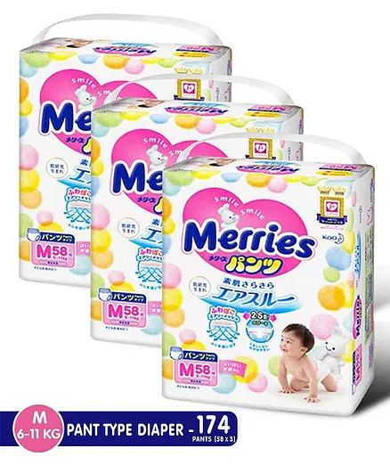 Merries Pant Style Diapers Medium - 58 Pieces - (Pack of 3)