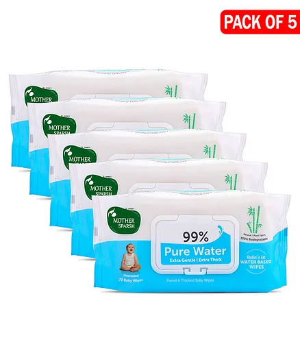 Mother Sparsh Unscented 99 Pure Water (Unscented) Baby Wipes - 72 Pieces (pack of 5)