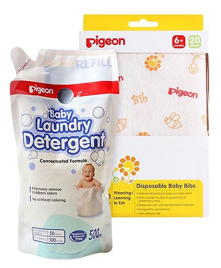 Pigeon Disposable Baby Bibs - Pack of 20 AND Pigeon Baby Laundry Detergent Refill Pack - 500 ml