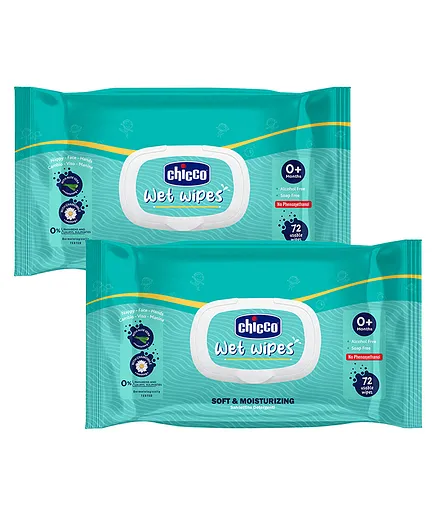 Chicco Wet Wipes with Fliptop - 72 Wipes (Pack of 2)