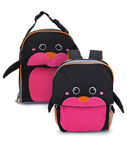 My Milestones Toddler Kids Backpack & Lunch Bag Penguin Navy Pink - 13 inch