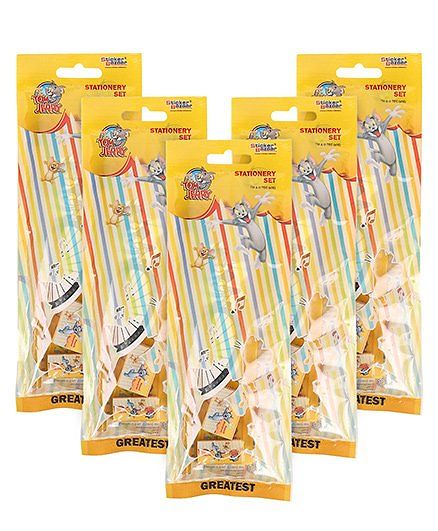 Sticker Bazaar Tom And Jerry Stationery Set Pack Of 5 - Yellow -Pack of 5