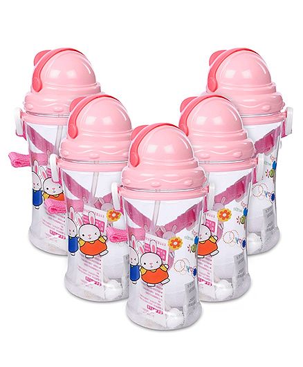 Sipper Water Bottle Rabbit Design 400 ml - Pink -Pack of 5