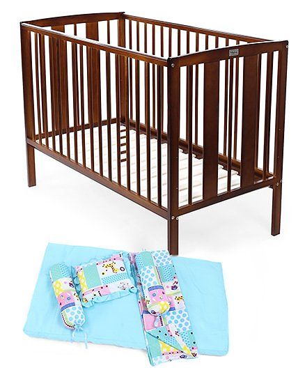 Babyhug Malmo Cot - Walnut Color Babyhug Sleepwell Cot Bedding Set - Pink