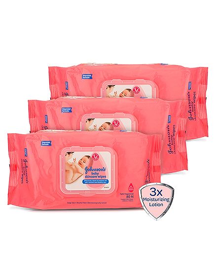 Johnsons baby Skincare Wipes - 80 Pieces Pack of 3