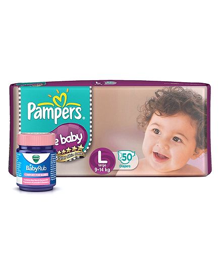 Pampers Active Baby Diapers Large - 50 Pieces & Vicks BabyRub Soothing Vapor Ointment For Babies - 50 ml