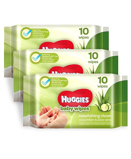 Huggies Nourishing Clean Baby Wipes with Cucmber & Aloe Vera - 10 Pieces ( Pack of 3 )
