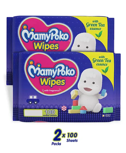 MamyPoko Wipes With Green Tea Essence - 100 Sheets (Pack of 2)