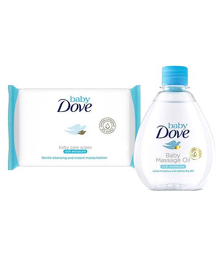 Baby Dove Rich Moisture Wipes - 50 Pieces and Baby Dove Rich Moisture Baby Massage Oil - 200 ml