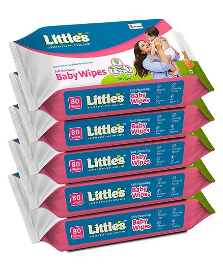 Little's Soft Cleansing Baby Wipes - 80 Pieces - Pack of 5