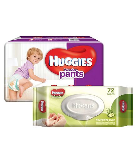 Huggies Wonder Pants Extra Large Size Pant Style Diapers - 38 Pieces & Huggies Nourishing Clean Baby Wipes with Cucmber & Aloe Vera - 72 Pieces