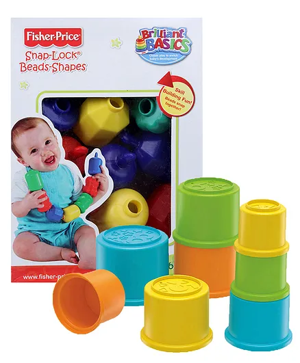 Fisher Price Brilliant Basics Snap Lock Bead Shapes Multicolour & Fisher Price Stacking Toy Multicolour - 8 Cups