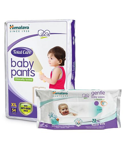 Himalaya Herbal Total Care Baby Pants Style Diapers Extra Large - 54 Pieces & Baby Wipes - 72 Pieces