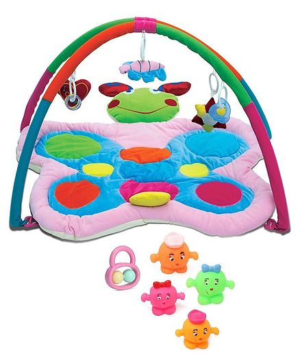 Babyhug Twist N Fold Move N Play Activity Gym Butterfly - Multicolor & Babyhug Ball Rattle - Pink & Babyhug Splash Buddies Bath Toys Set Of 4 - Multicolor