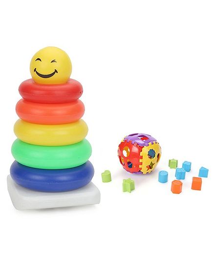 Ratnas Smiley Stack A Ring - Multicolor & Ratnas Shape Sorter Ball Multi Color - 24 Pieces