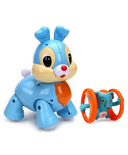Mitashi Skykidz Pet Party Bunny - Sky blue & Mitashi Skykidz Rolling Elephant Wind Up Toy - Blue & Orange