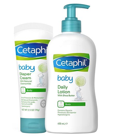Combo of Cetaphil Baby Daily Lotion With Shea Butter - 400 ml & Cetaphil Baby Diaper Cream - 70 gm