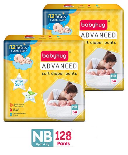 Babyhug Monthly Value Pack of Advanced Pant Style Diapers New Born - 128 Pieces