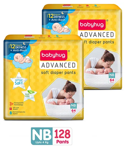 Babyhug Advanced Pant Style Diapers New Born - 64 Pieces - (Pack of 2)