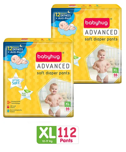 Babyhug Monthly Value Pack of Advanced Pant Style Diapers XL - 112 Pieces