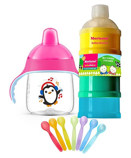 Farlin Color Magic Feeding Spoon - Set of 7 , Morisons Baby Dreams Milk Powder Container - 400 ml & Avent Premium Spout Cup 260 ml Pink (Design May Vary)