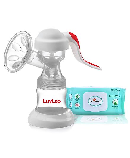 1st Step Baby Wet Wipes With Lid Enriched With Aloe-Vera And Jojoba Oil - 72 Pieces and Manual Breast Pump White Red - 150 ml
