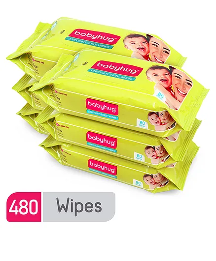 Babyhug Premium Baby Wipes - 80 Pieces (Pack of 6)