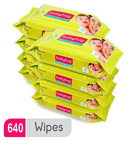 Babyhug Premium Baby Wipes - 80 Pieces ( Pack of 8 )