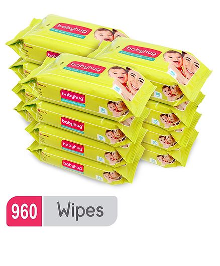 Babyhug Premium Baby Wipes - 80 Pieces ( Pack of 12 )