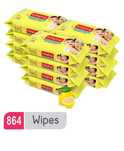 Babyhug Premium Baby Lemon Wipes - 72 Pieces (Pack of 12 )