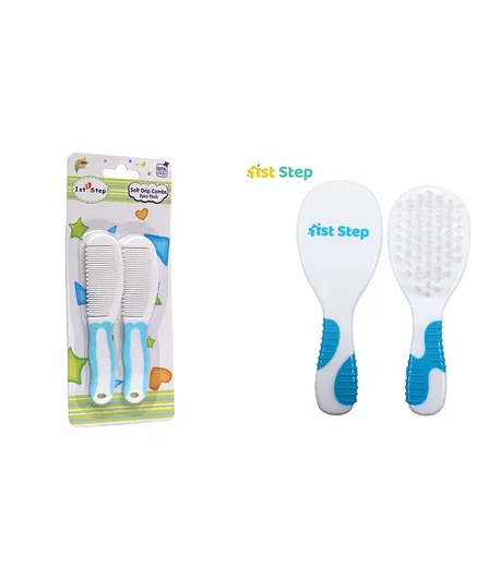1st Step BPA Free Brush And Comb Grooming Set with Cute Soft Grip Comb Pack of 2 - Blue
