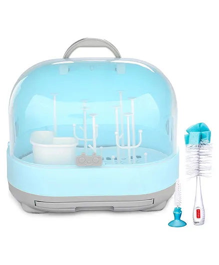2 in 1 Bottle Drying Rack With Storage Box - Blue & 2 In 1 Bottle & Nipple Cleaning Brush Combo Pack