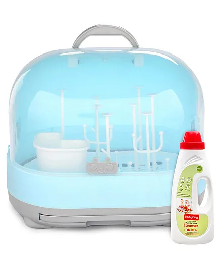 2 in 1 Bottle Drying Rack With Storage Box - Blue & Liquid Cleanser - 550 ml Combo Pack