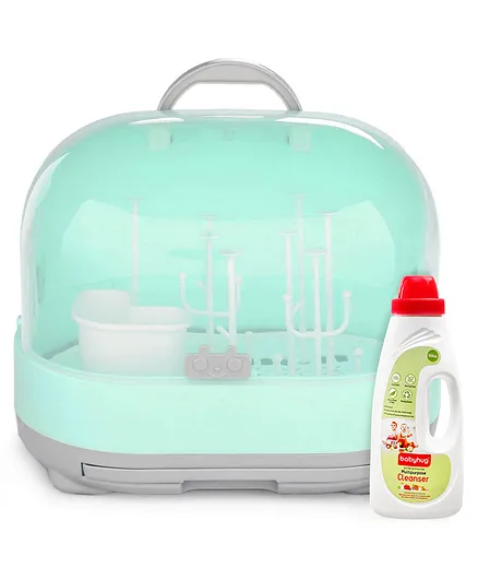 2 in 1 Bottle Drying Rack With Storage Box - Green & Liquid Cleanser - 550 ml Combo Pack