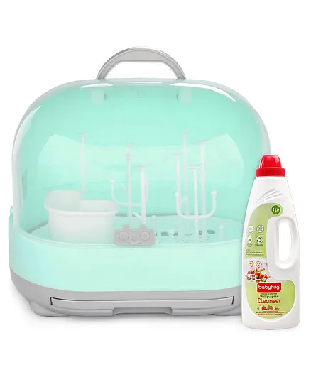 2 in 1 Bottle Drying Rack With Storage Box - Green & Liquid Cleanser - 1000 ml Combo Pack