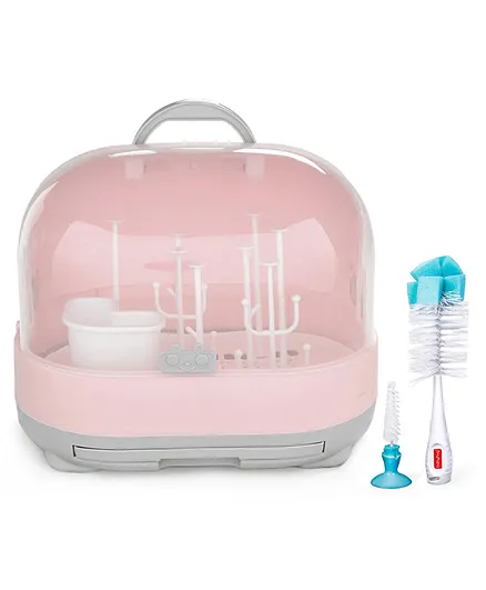 2 in 1 Bottle Drying Rack With Storage Box - Pink & 2 In 1 Bottle & Nipple Cleaning Brush Combo Pack