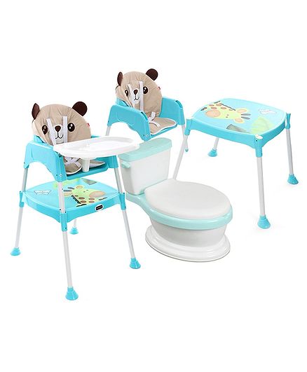 Babyhug Western Potty Chair AND Babyhug 3 in 1 Play & Grow High Chair With 5 Point Safety Harness & Anti-Slip Base (Blue)