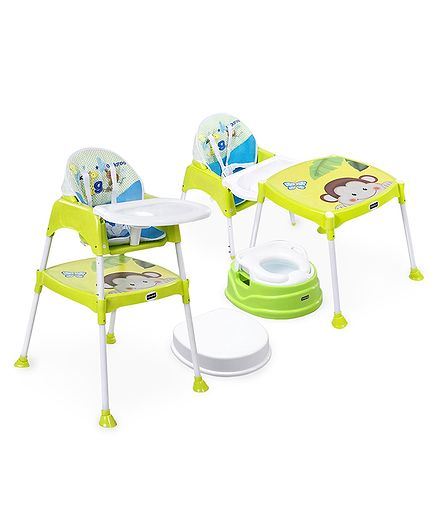 Babyhug Practico 4-in-1 Potty Chair AND Babyhug 3 in 1 Play & Grow High Chair With 5 Point Safety Harness & Anti-Slip Base (Green)