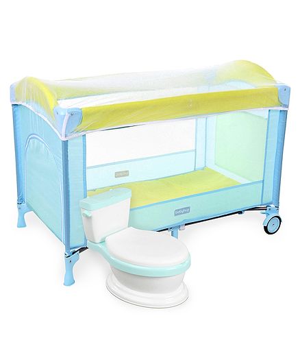 Babyhug My Space Playpen With Removable Mosquito Net - Blue Green AND Babyhug Western Potty Chair - Blue