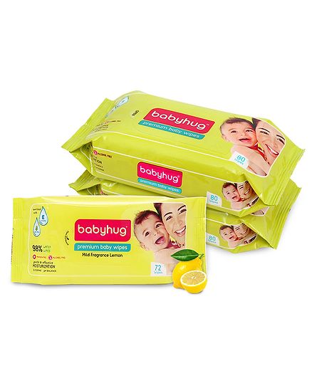 Babyhug Premium Baby Wipes - 80 Pieces (Pack of 2) & Babyhug Premium Baby Lemon Wipes - 72 Pieces