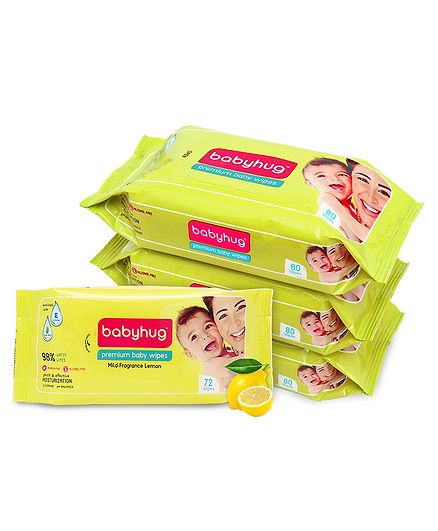 Babyhug Premium Baby Wipes - 80 Pieces (Pack of 3) & Babyhug Premium Baby Lemon Wipes - 72 Pieces