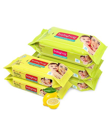 Babyhug Premium Baby Wipes - 80 Pieces (Pack of 3) & Babyhug Premium Baby Lemon Wipes - 72 Pieces (Pack of 2)