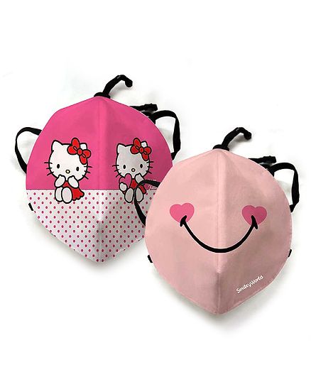 Smiley kids Face Mask with Hello Kitty Print Kids Mask - Pink