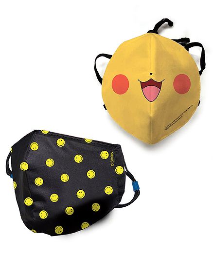 Quick Dry Anti Pollution Face Mask with Smiley Print Mask-Black Yellow