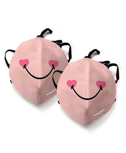 Quick Dry Anti Pollution Face Mask Smiley Print Pack of 2 - Pink